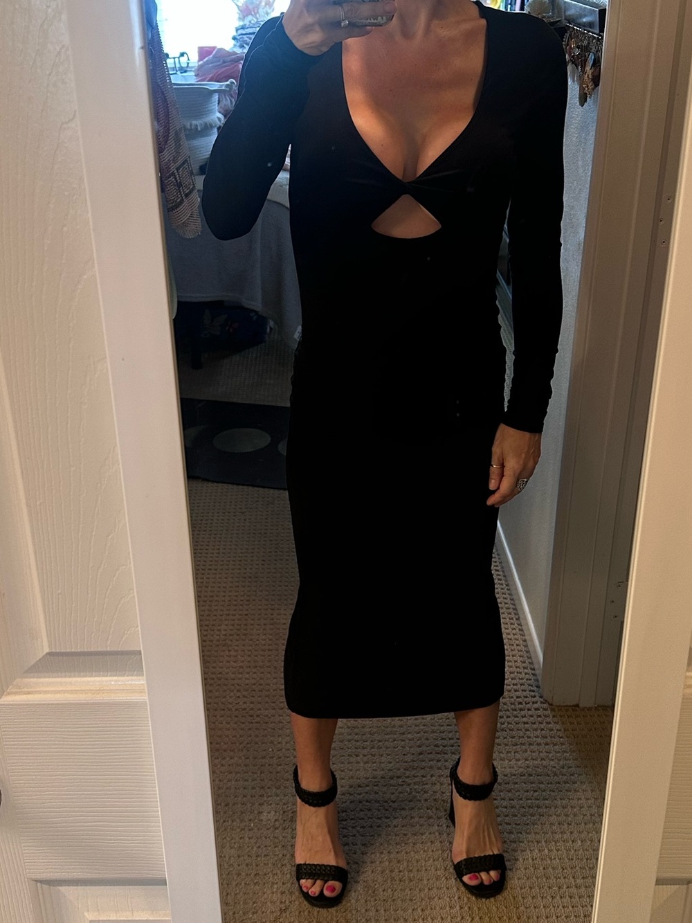 Good American Bodycon Dress Size 2 | Black Long Sleeve Cutout Front
